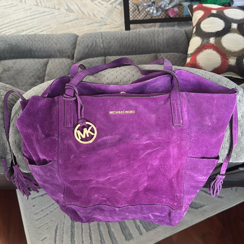 MICHAEL KORS Tote, Purple, Sued leather Large, perfect for office and university